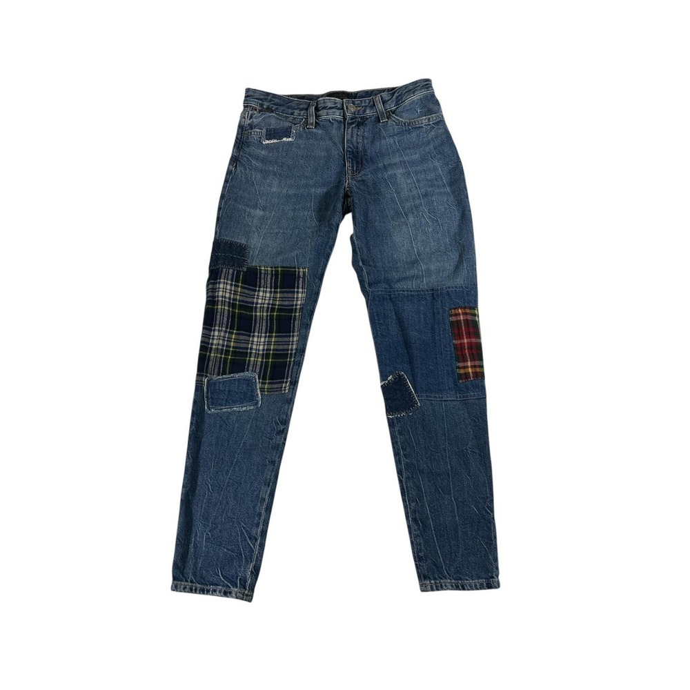Polo Ralph Lauren Astor Slim Boyfriend Patchwork Plaid Jeans Blue Denim 14 P